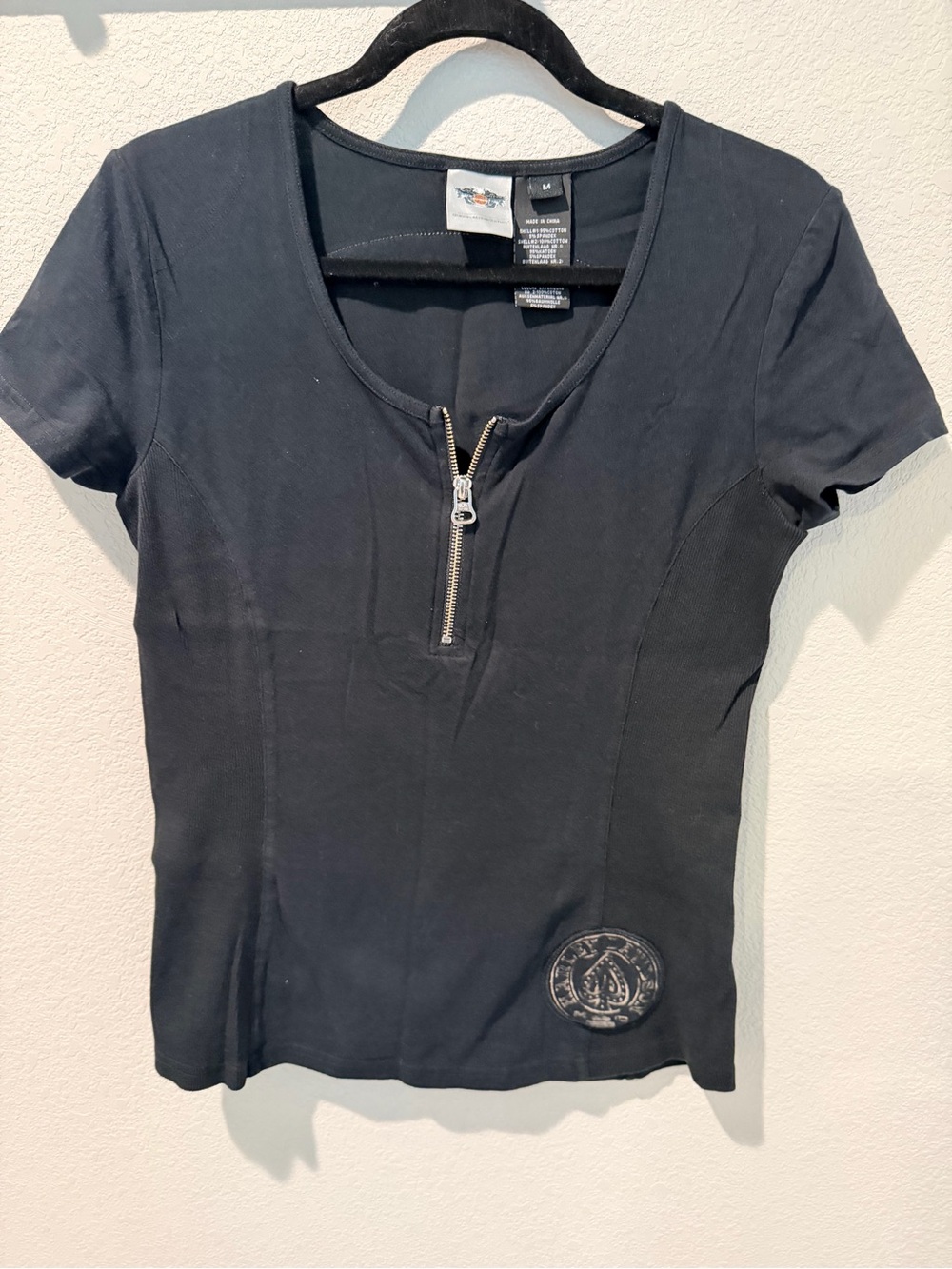 Harley-Davidson Black Short-Sleeve Zip Front Tee